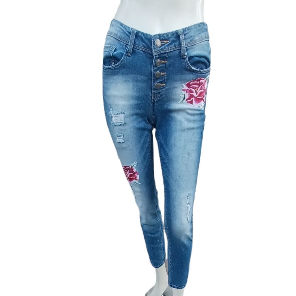 61276...Black Daisy Skinny Jeans 0/24 Size